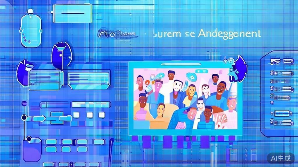 Flat vector illustration of 微短剧观众参与与互动, dashboard style, soft blue gradient