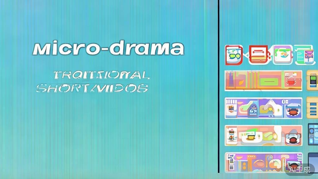 Flat vector illustration comparing micro-drama and traditional short videos, dashboard style, soft blue gradient