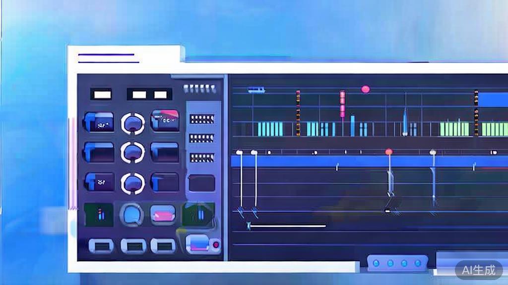 Flat vector illustration of video editing process, dashboard style, soft blue gradient