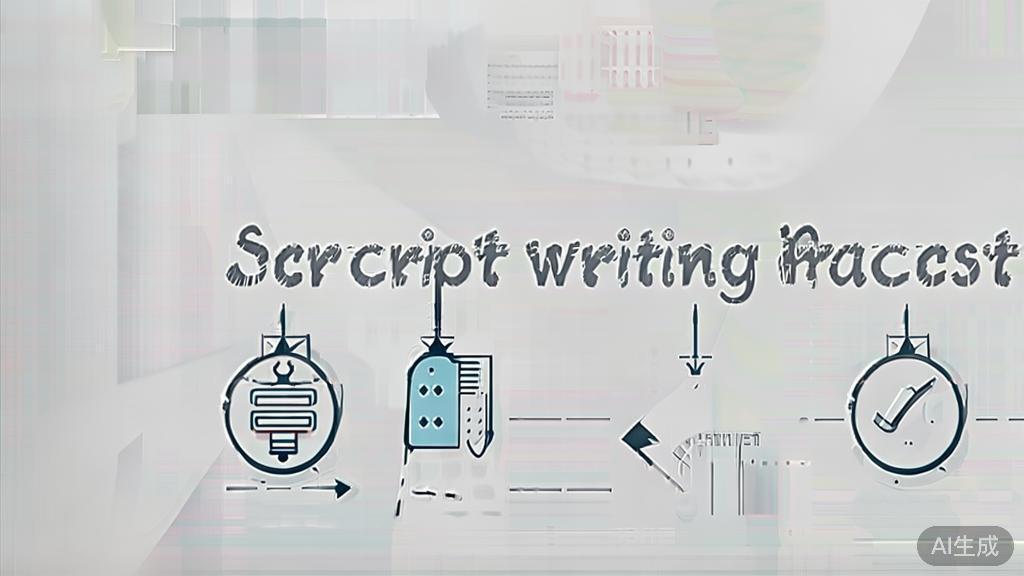 "High-quality business illustration regarding script writing process, minimal flat design"