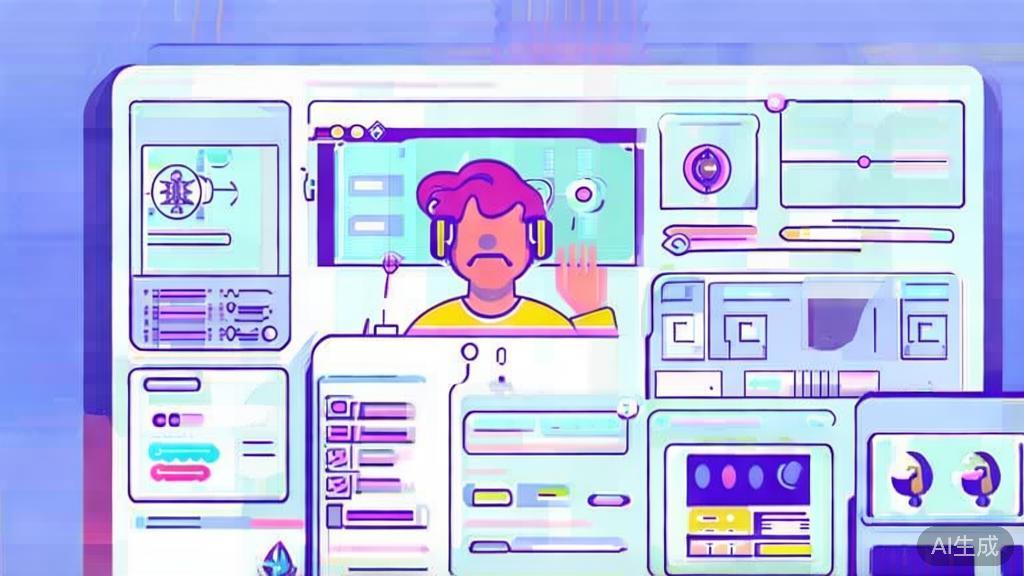 Flat vector illustration of content creator building brand identity using short video tools, dashboard style, soft blue gradient