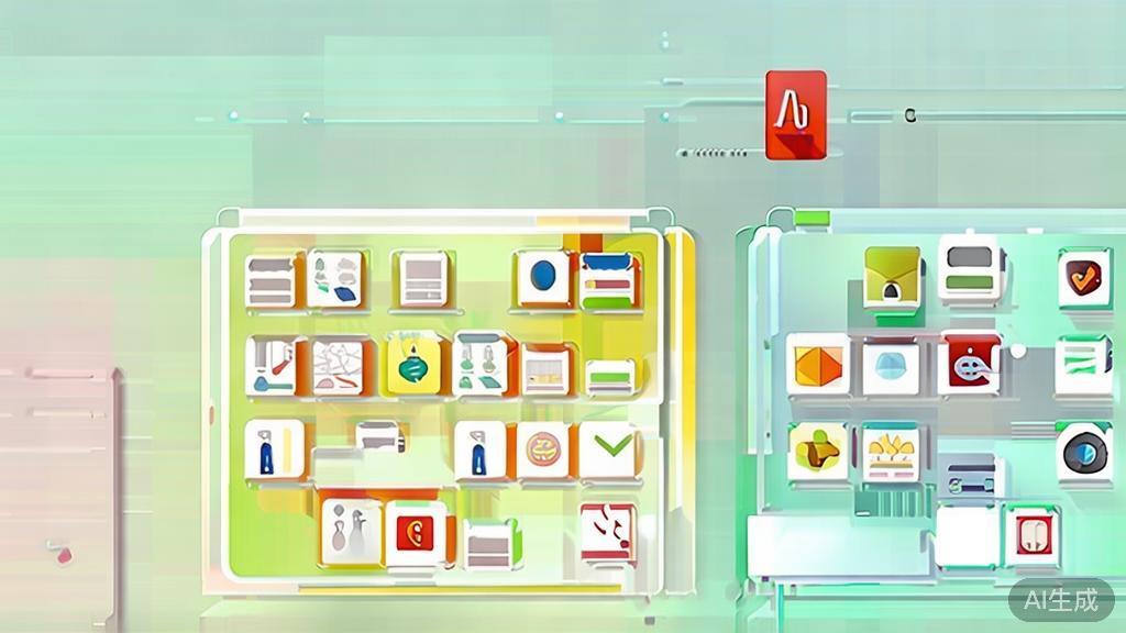 Flat vector illustration comparing features of A software and B software, clear icons, soft color palette