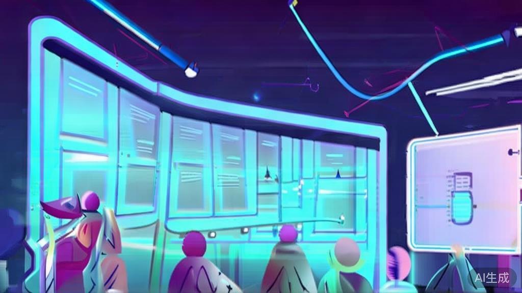 "Flat vector illustration of future trends in AI short films, depicting audience interaction and personalized content, soft blue gradient"