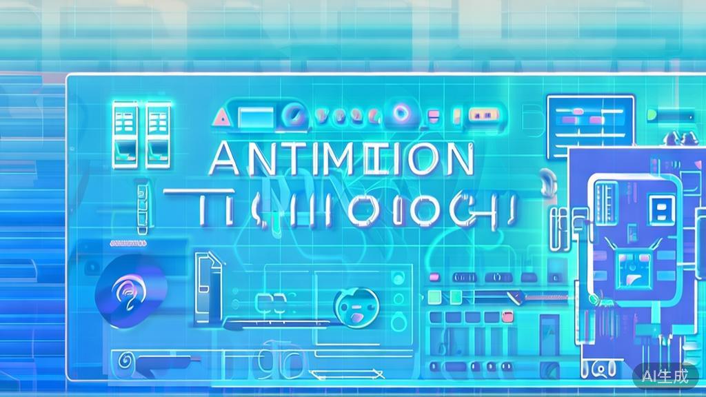 Flat vector illustration of AI in animation technology, dashboard style, soft blue gradient