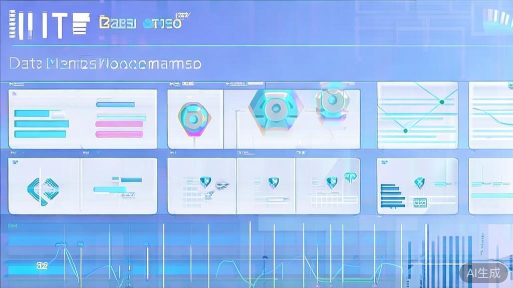 Flat vector illustration of data analytics using AI, dashboard style, soft blue gradient