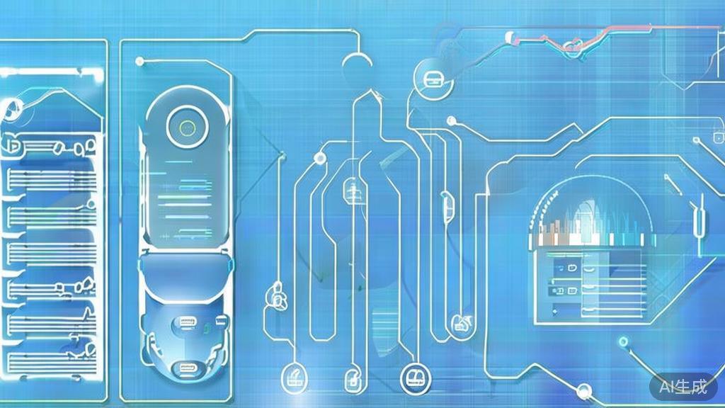 Flat vector illustration of AI and IoT integration, dashboard style, soft blue gradient