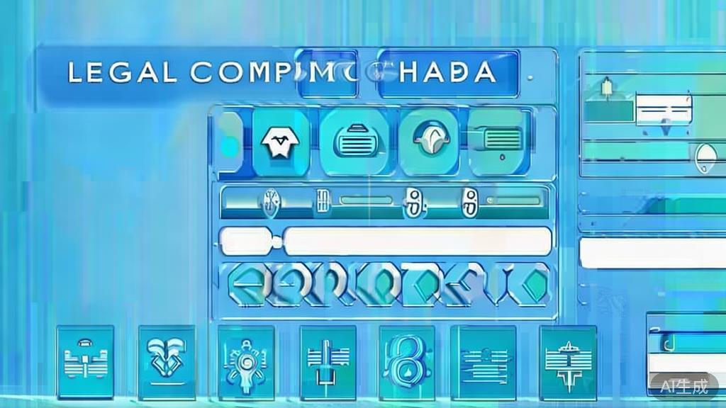 "Flat vector illustration of legal compliance in business, dashboard style, soft blue gradient"