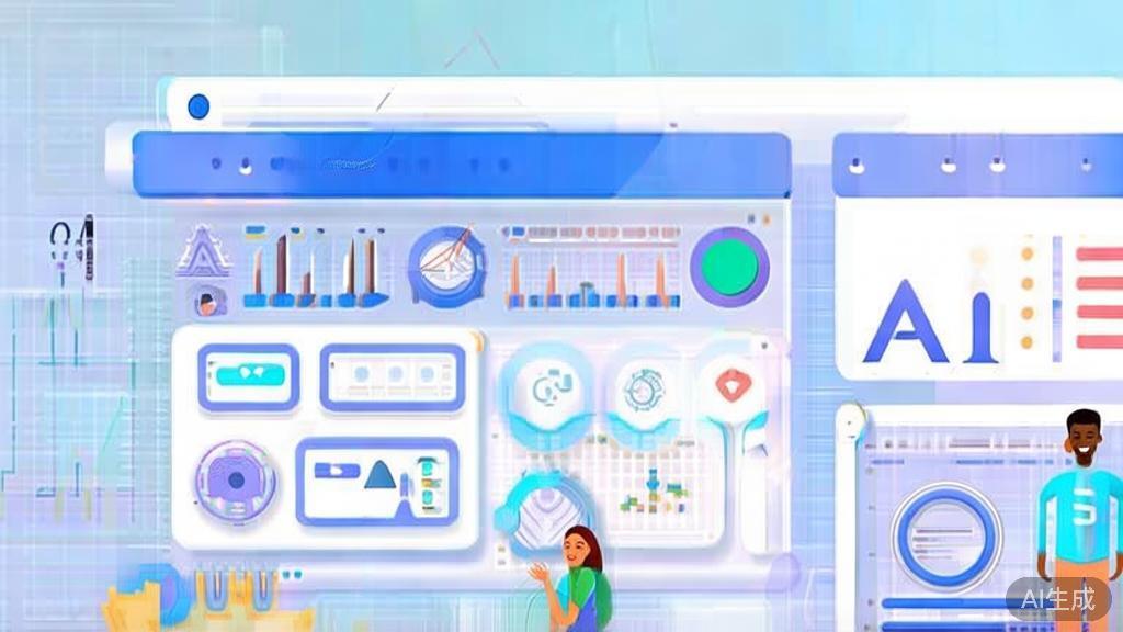 "Flat vector illustration of building consumer trust in AI entrepreneurship, dashboard style, soft blue gradient"