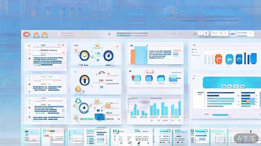 Flat vector illustration of industry-specific AI solutions, dashboard style, soft blue gradient