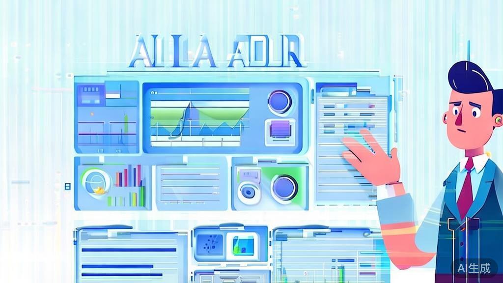 Flat vector illustration of a business person analyzing AI tool options, dashboard style, soft blue gradient