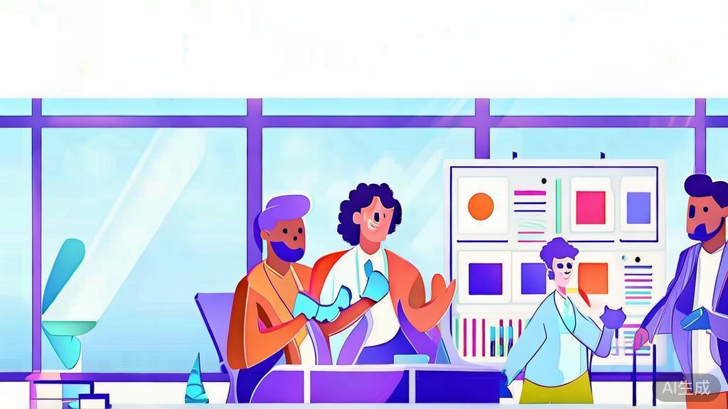 High-quality illustration showing communication and collaboration within a startup team, minimal flat design