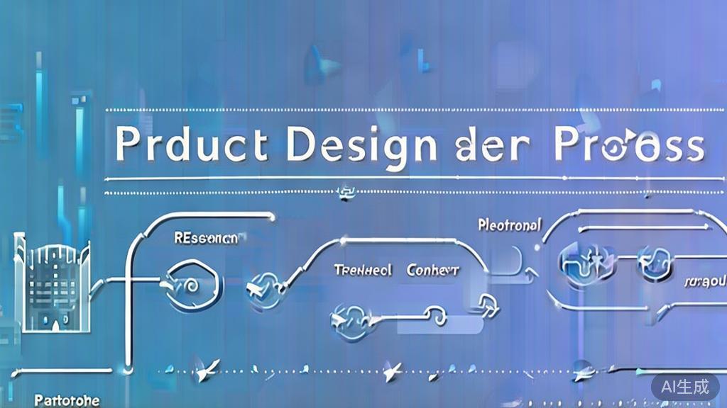 Flat vector illustration of product design process, dashboard style, soft blue gradient
