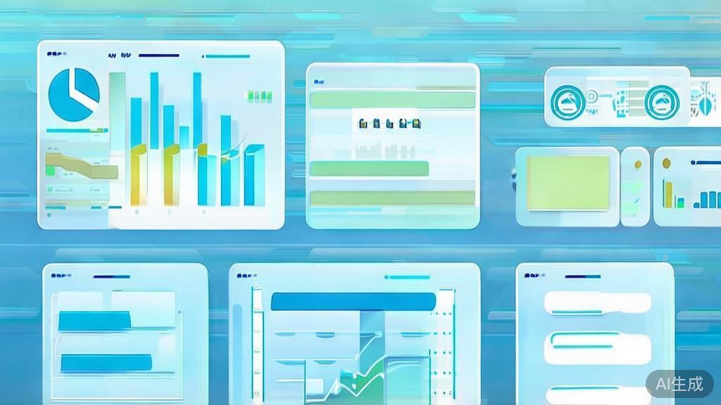 Flat vector illustration of financial management tools, dashboard style, soft blue gradient