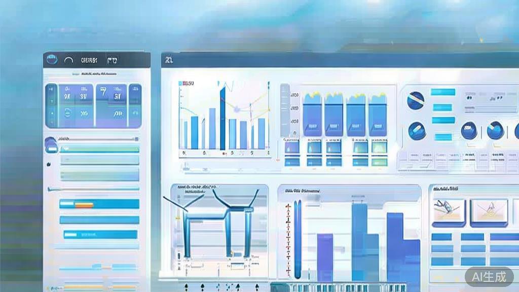 Flat vector illustration of data analytics in business, dashboard style, soft blue gradient
