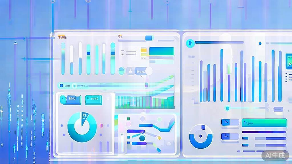 Flat vector illustration of brand reputation analysis in AI entrepreneurship, dashboard style, soft blue gradient