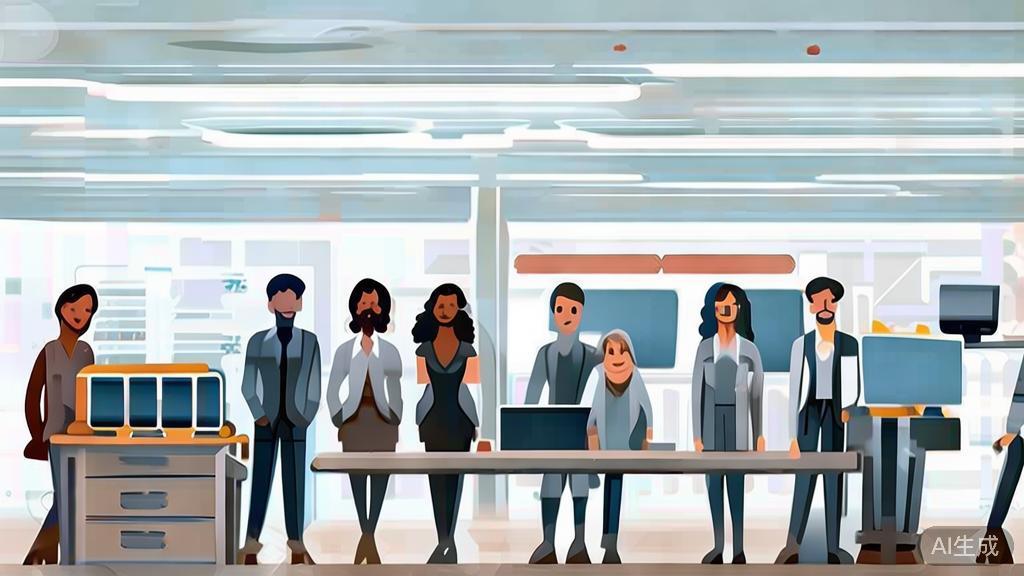 High-quality illustration of diverse entrepreneurs in AI, minimal flat design