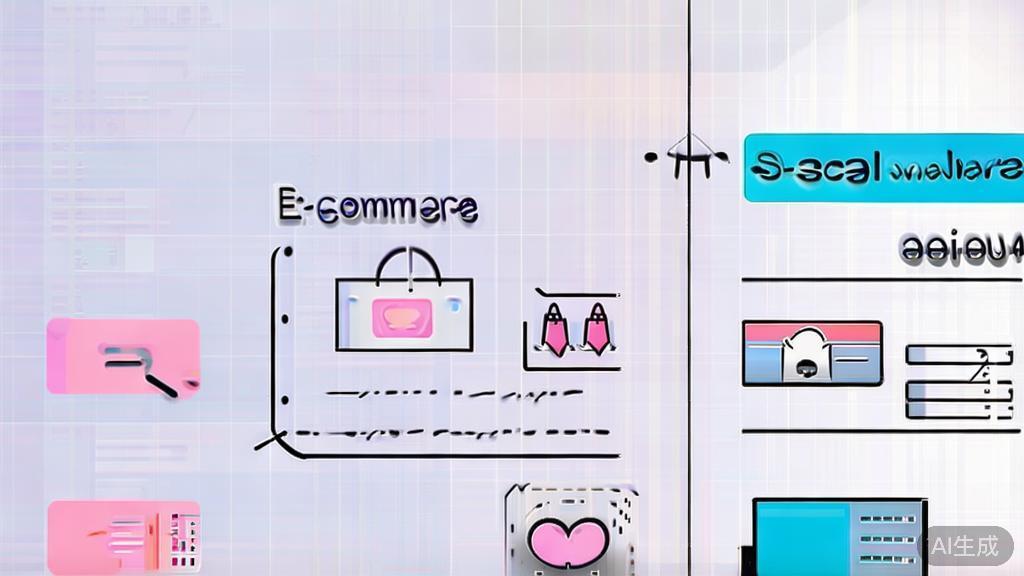 "High-quality business illustration regarding the comparison of e-commerce and social media platforms, minimal flat design"