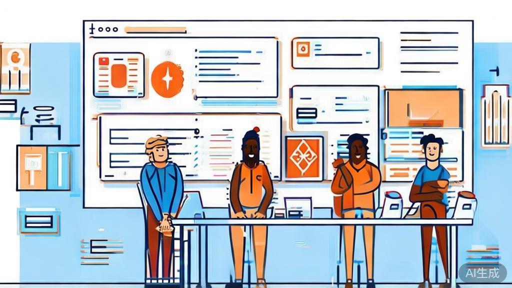 "High-quality business illustration of a diverse team collaborating on a startup project, minimal flat design"