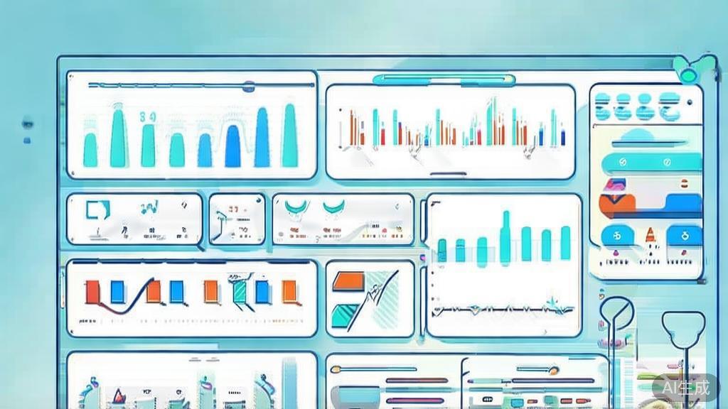 "Flat vector illustration of data analysis in social media, featuring graphs and charts, dashboard style, soft blue gradient"
