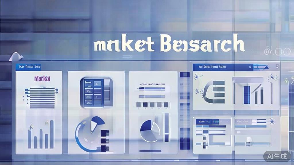 Flat vector illustration of market research, dashboard style, soft blue gradient