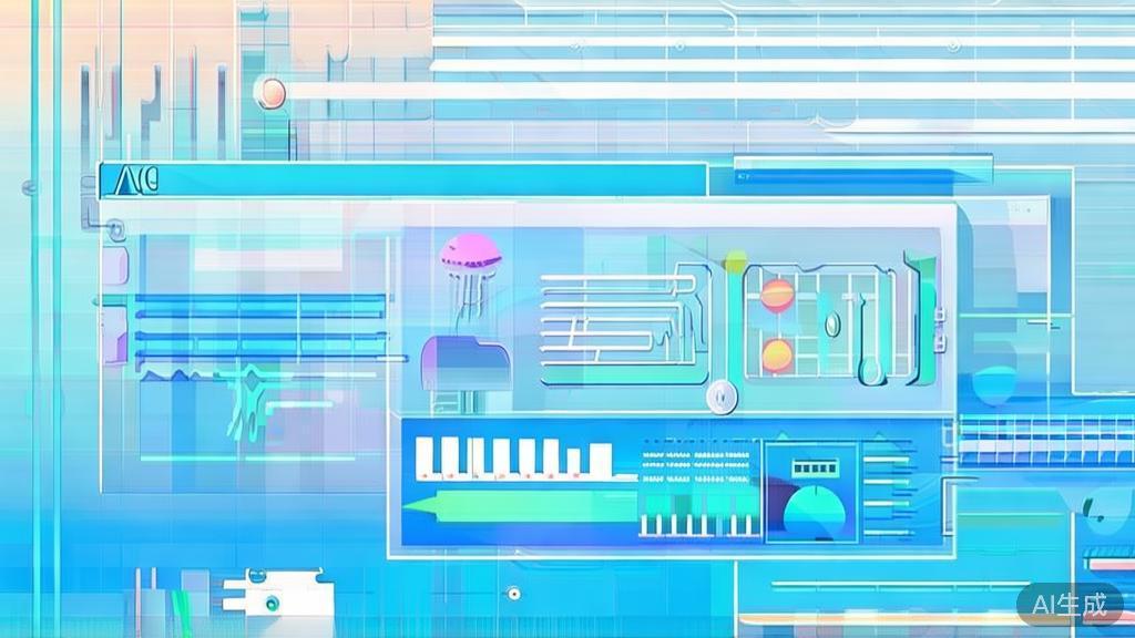 Flat vector illustration of entrepreneurial success using AI tools, dashboard style, soft blue gradient