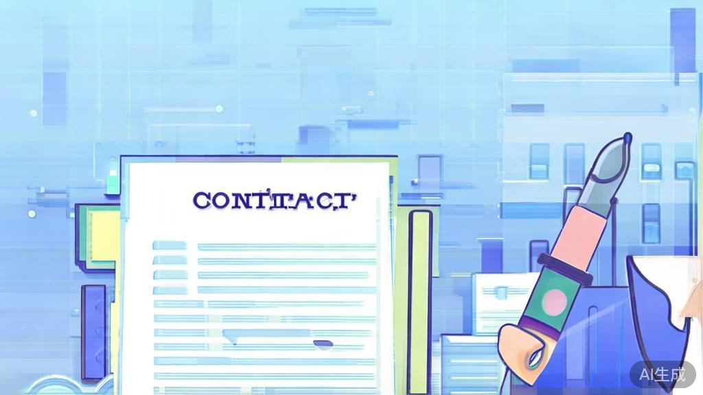 Flat vector illustration of contract signing, dashboard style, soft blue gradient