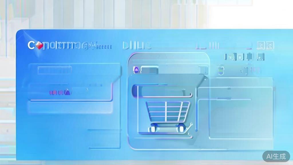 "Flat vector illustration of e-commerce platform, minimal design, soft blue gradient"