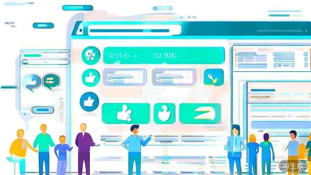 "High-quality business illustration regarding social media marketing, minimal flat design showcasing user engagement"