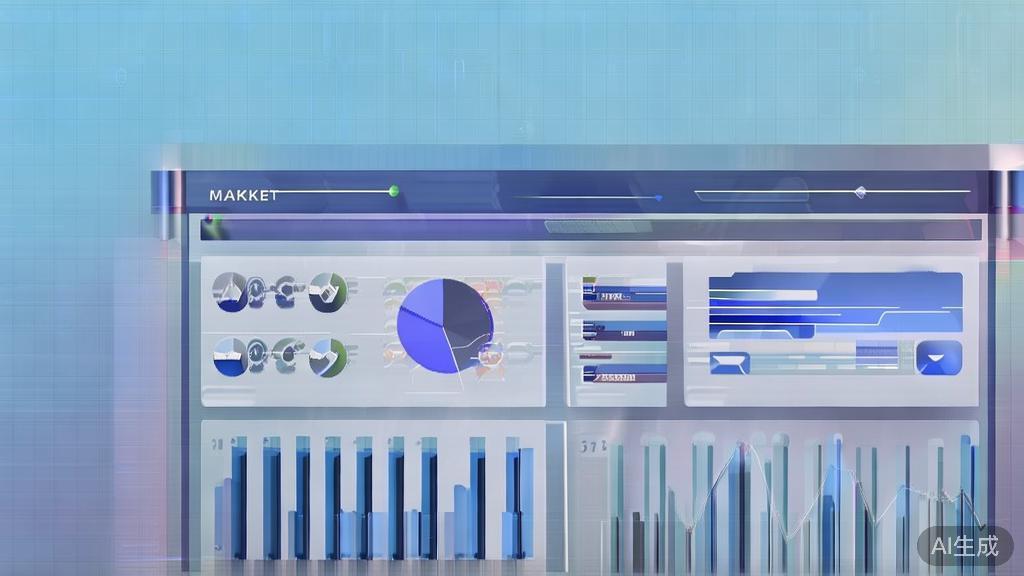 Flat vector illustration of market research, dashboard style, soft blue gradient
