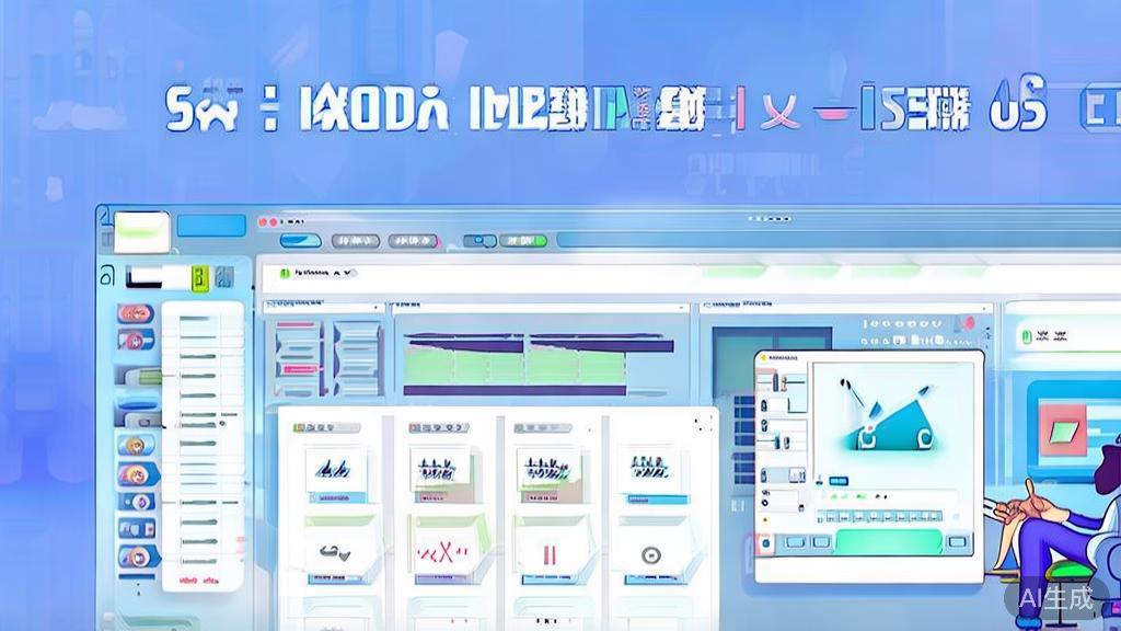 Flat vector illustration of 自媒体创作者 using 千问image2.0, dashboard style, soft blue gradient