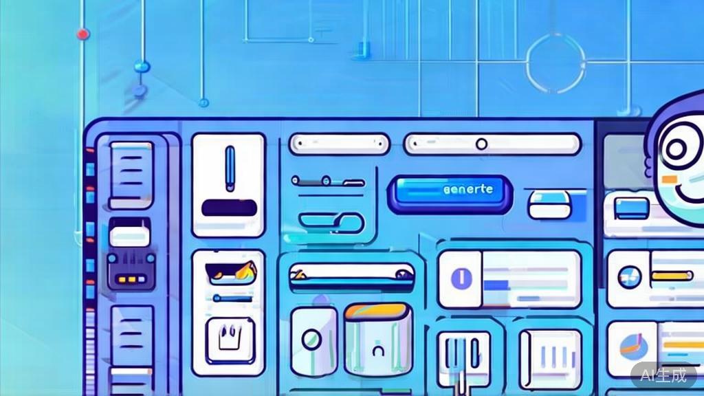 Flat vector illustration of creating images with AI, dashboard style, soft blue gradient