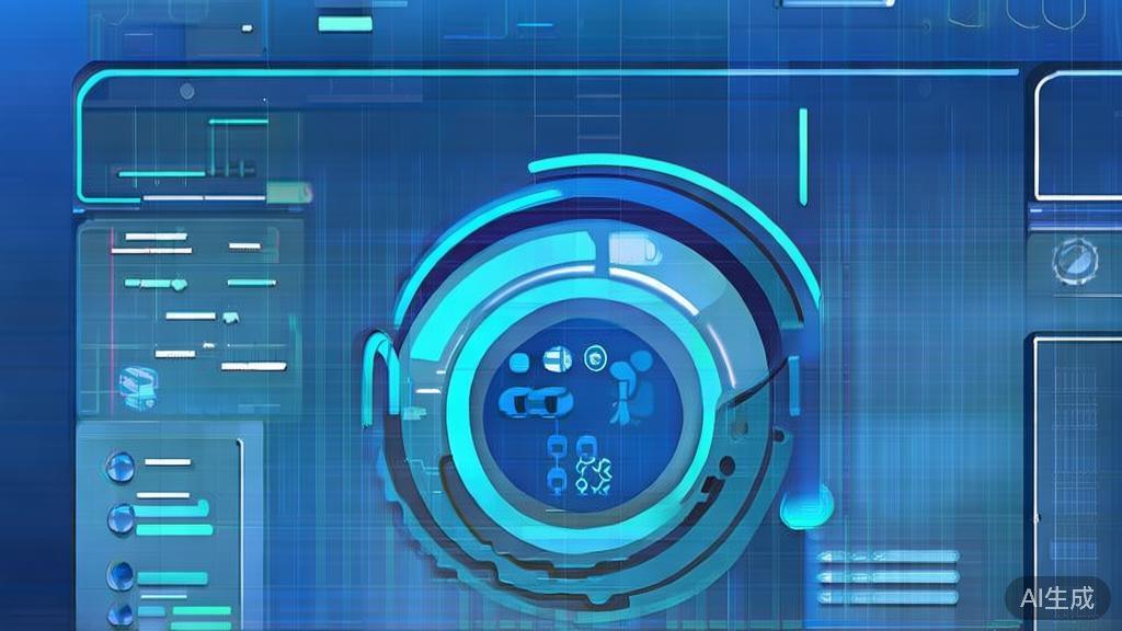 Flat vector illustration of AI technology, dashboard style, soft blue gradient