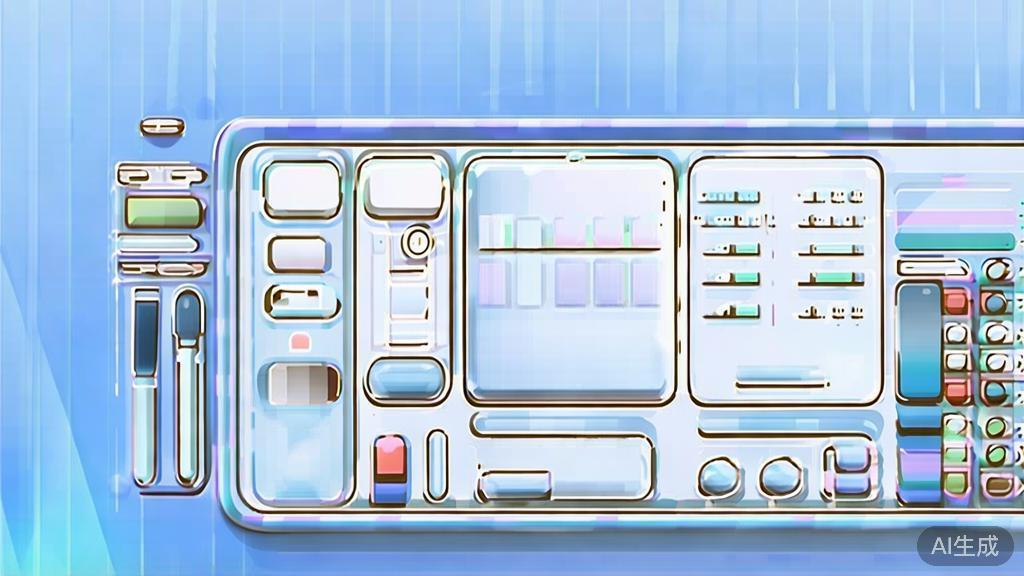 Flat vector illustration of digital painting tools, dashboard style, soft blue gradient