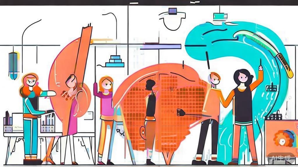 High-quality business illustration regarding collaborative art creation, minimal flat design