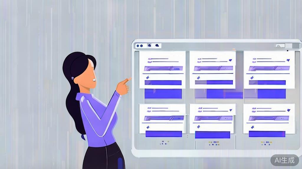 "High-quality business illustration of a user evaluating generated images with a checklist, minimal flat design"