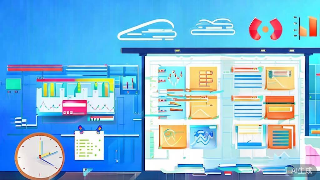 Flat vector illustration of a creative planning process, dashboard style, soft blue gradient