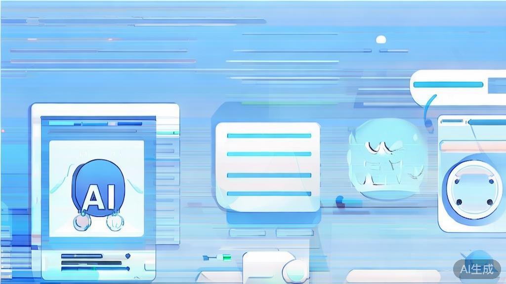 Flat vector illustration of copyright awareness in AI-generated content, dashboard style, soft blue gradient