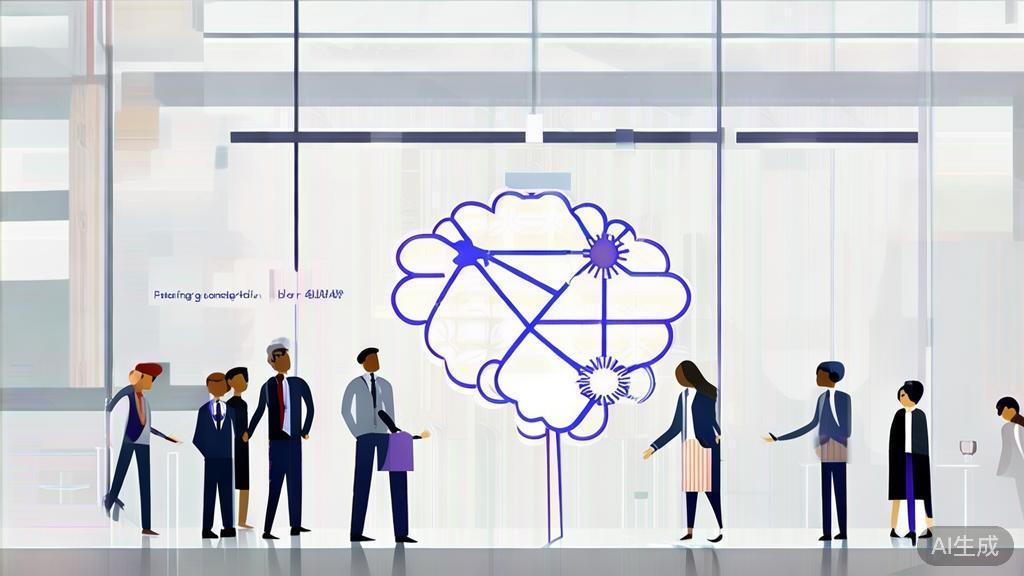 Illustration depicting ethical considerations in AI image generation, showing discussions and debates, minimalist style