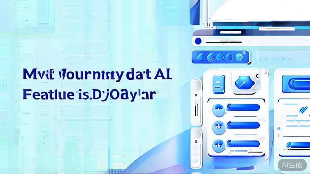 Flat vector illustration of Midjourney AI tool features, dashboard style, soft blue gradient