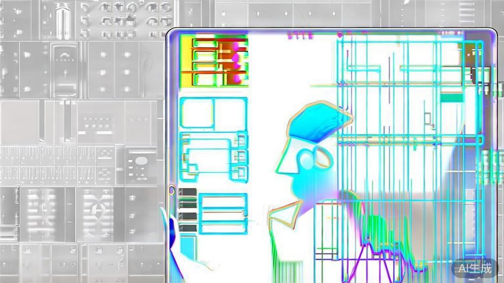 Illustration showing a person interacting with AI-generated visuals, minimal design
