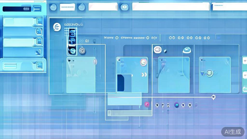 "Flat vector illustration of AI image generation concepts, dashboard style, soft blue gradient"