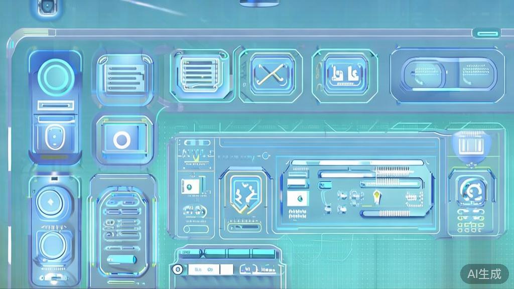 Flat vector illustration of future trends in AI image generation technology, dashboard style, soft blue gradient