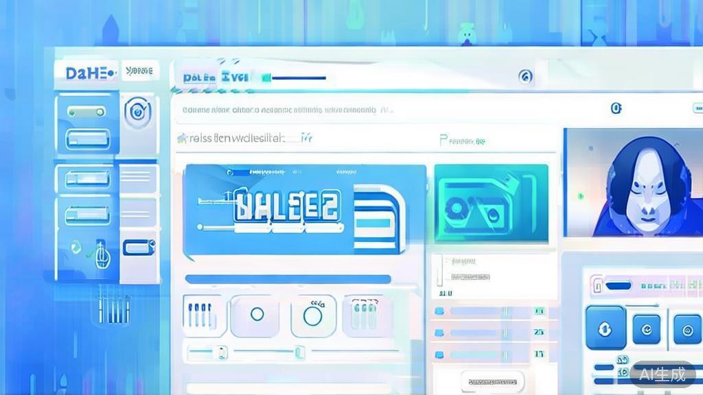 Flat vector illustration of DALL-E 2 usage, dashboard style, soft blue gradient