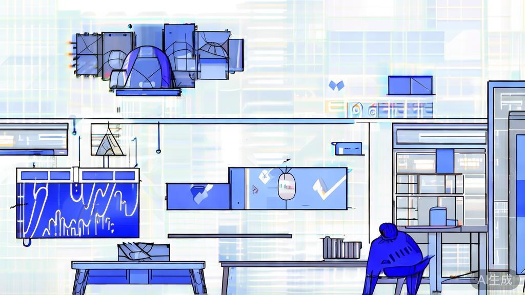 High-quality illustration of artist experimenting with AI tools, minimal flat design