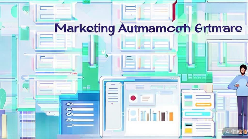 High-quality business illustration regarding marketing automation software for small business, minimal flat design