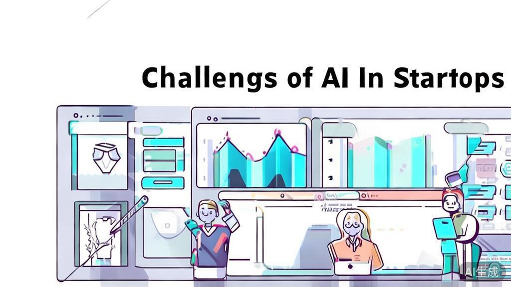 High-quality business illustration regarding AI challenges in startups, minimal flat design