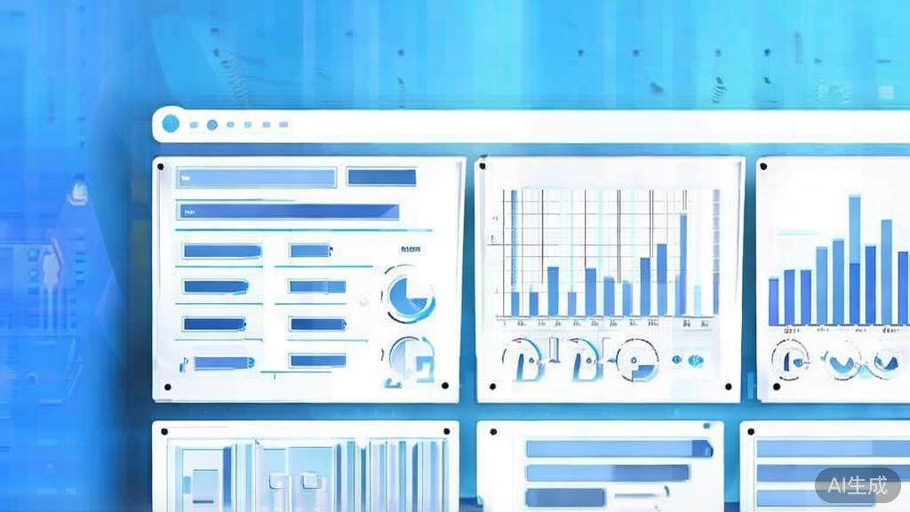 Flat vector illustration of financial management tools, dashboard style, soft blue gradient