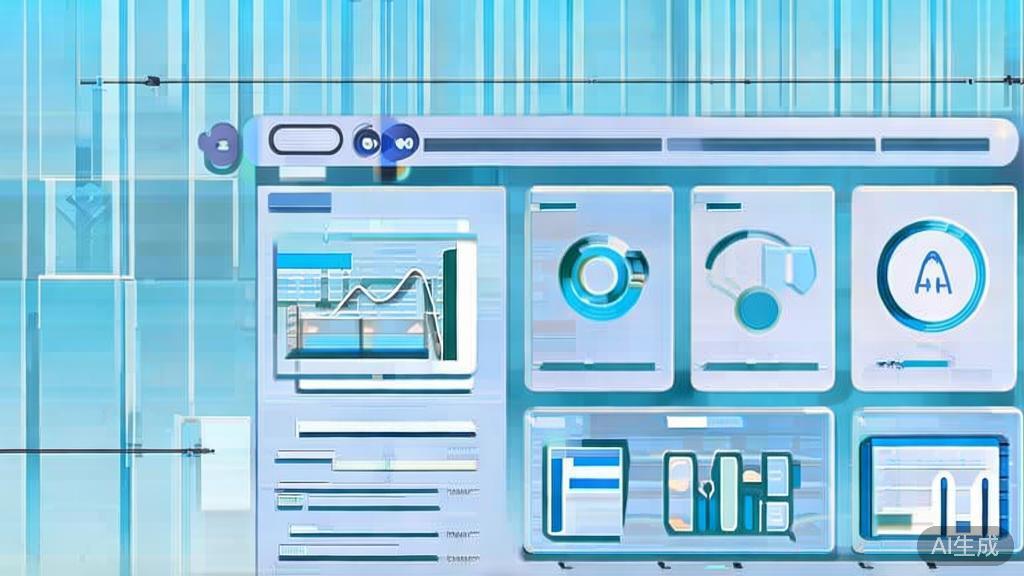 Flat vector illustration of market analysis using AI, dashboard style, soft blue gradient