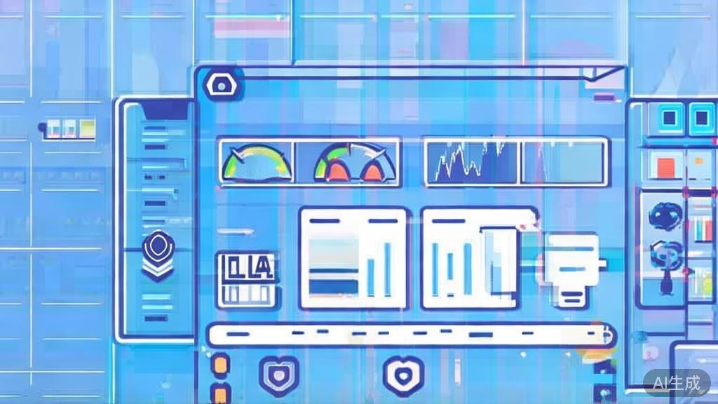 Flat vector illustration of data quality and privacy, dashboard style, soft blue gradient