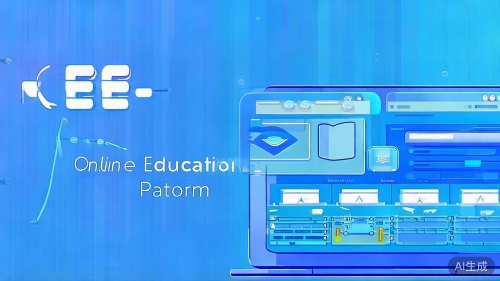 Flat vector illustration of an online education platform, soft blue gradient